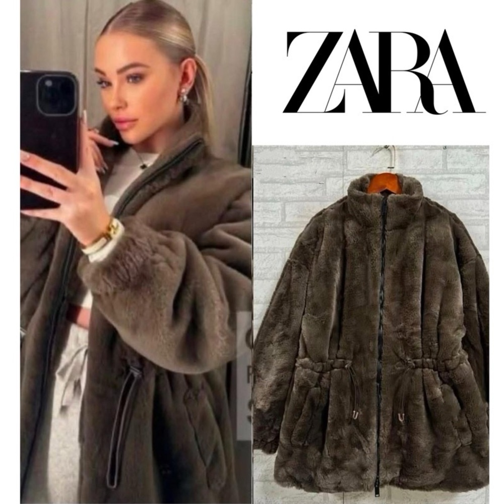 Zara Brown Faux Fur Coat